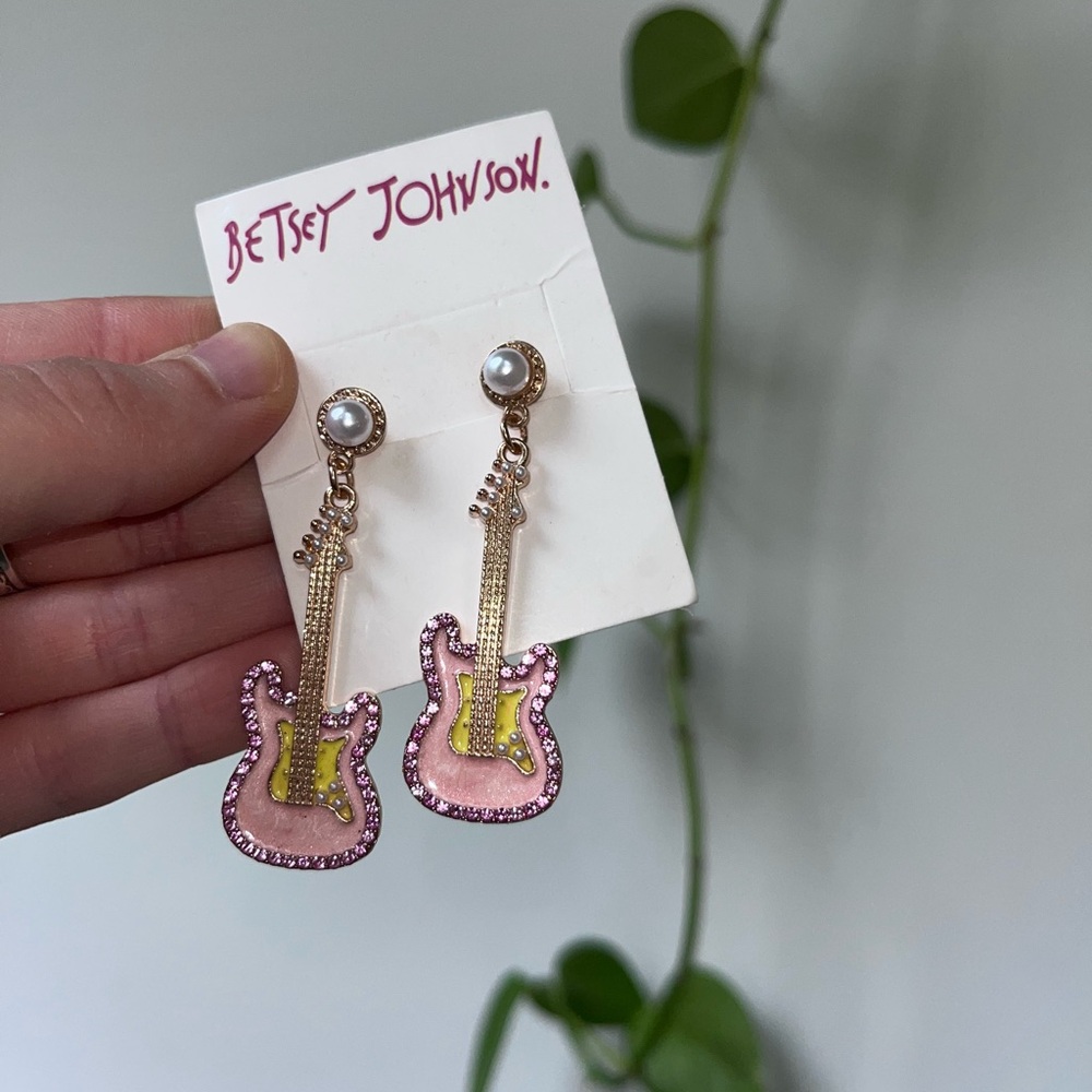 Betsey Johnson Pink Guitar Earrings